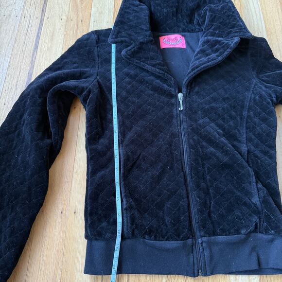 Juicy Couture Vintage Black Quilted Velour Zip Up Jacket Size Petite Y2K USA - Picture 11 of 12